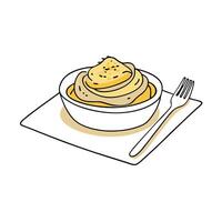 A bowl of pasta with a fork and spoon vector