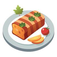 A slice of meat loaf with vegetables on a plate vector