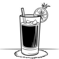 A black and white drawing of a drink with a straw vector