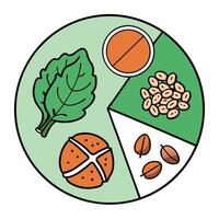 An illustration of a plate with food and nuts vector