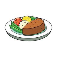 A plate with meat and vegetables on it vector