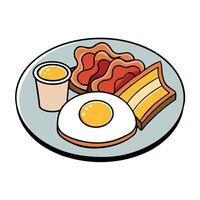 Breakfast plate with eggs, bacon, toast and coffee vector