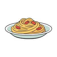 Spaghetti with beans and tomatoes on a plate vector