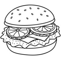 A hamburger with cheese and onions coloring page vector