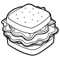 A sandwich with bacon and cheese coloring page vector
