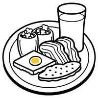 Breakfast plate with eggs, toast, milk and juice vector