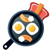 An illustration of eggs and bacon in a frying pan vector