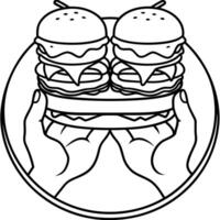 Two hamburgers in hands with a circle around them vector