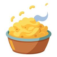 A bowl of macaroni and cheese is shown in this illustration vector
