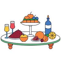 A plate with fruit and wine on it vector