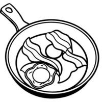 Bacon and eggs in a frying pan coloring page vector