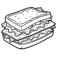 A sandwich with meat and cheese on it coloring page vector