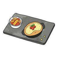 A horizontal top down flatlay of Aussie cuisine featuring crash hot new potatoes topped with spices vector