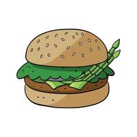 A hamburger with asparagus on it vector
