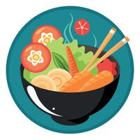 A bowl of food with chopsticks and carrots vector