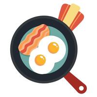 A pan with bacon and eggs on it vector
