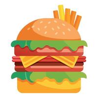 Double Cheeseburger with Bacon and Fries. vector