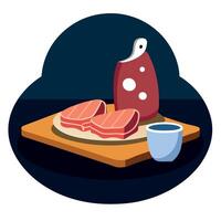 Lard on board and on a table. on dark background vector
