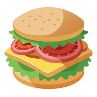 Chicken and bacon sandwich with ranch dressing. tomato. and lettuce. vector