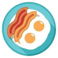 Crispy Bacon and Sunny-Side Up Eggs on a White Plate vector