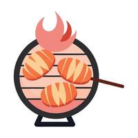 Bacon wrapped scallops on the grill with the fire on vector