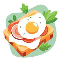 Fried Egg and Bacon Sandwich on Toast with Greens vector