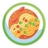 A plate of pasta with bacon and peas vector
