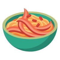 A close up of a bowl of pasta with bacon and parsl vector