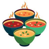 A group of bowls of soup vector