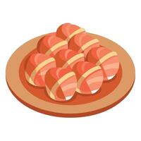 A Plate of Bacon Wrapped Scallops Isolated on a White Background vector
