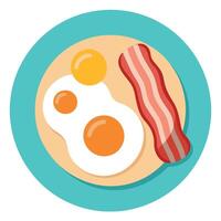 Fried egg and bacon on a plate on a white background top view vector