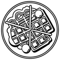 Four waffles. each with eggs. bacon. and cheese. arranged in a grid on a black backdrop vector
