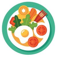 Fried eggs with bacon and vegetables vector