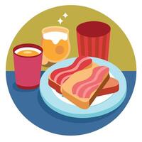 A plate of bacon and toast on a table vector