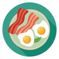 A plate with eggs. bacon. and chives on it vector