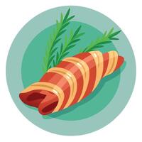 Bacon wrapped in bacon with rosemary and spices on plate vector