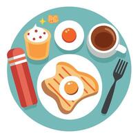 Delicious Breakfast with Fried Eggs. Bacon. Toast and Coffee vector