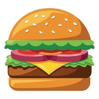 A large burger with lettuce and onions on top of a bun vector