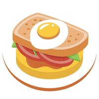 A breakfast sandwich on a plate with bacon and an egg vector