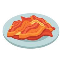 A plate or surface with a pile of crispy bacon on top vector