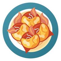 Fried dumplings with onion and bacon top view vector