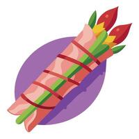 Grilled violet asparagus wrapped with bacon. Top view vector