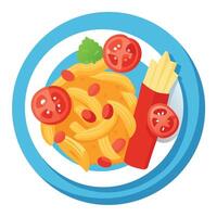 Delicious Macaroni and Cheese with Tomatoes and Bacon vector