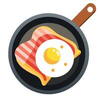 Fried Egg with Bacon and Corn in a Cast Iron Pan vector
