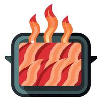 Close view of sizzling bacon strips in an oven vector