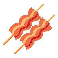 Glossy bacon ends on scallops skewered neatly vector