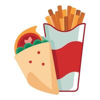 Chicken and bacon wrapped with fries and sauce vector