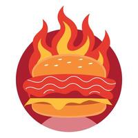 Bacon and Red Onion Burger with Fiery Background vector