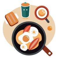Breakfast Skillet with Eggs. Bacon. Toast. and Coffee vector
