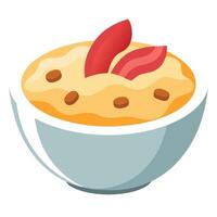 A white bowl of mashed potatoes with bacon and cheese on top vector